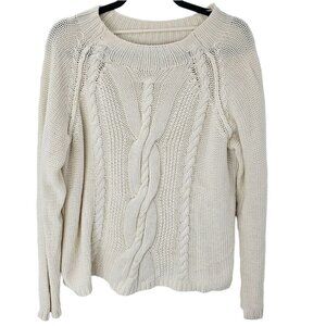 J. Jill Pullover Sweater Size Large White Cable Knit Long Sleeve Chunky Neutral
